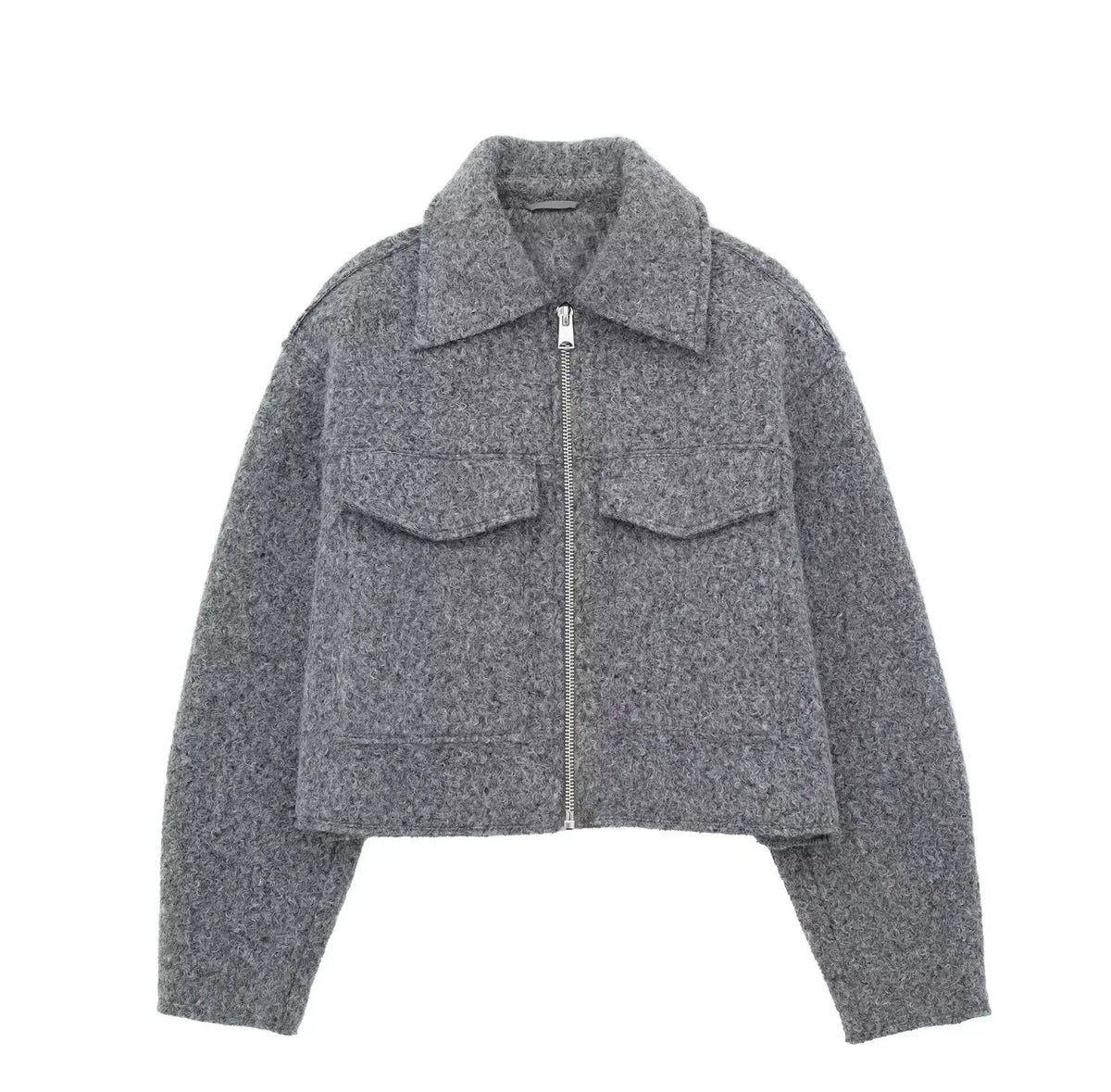 Grey Fleece Cropped Jacket – Effortless Lapel Outerwear | Meave & Ivy