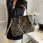 Leopard Print Canvas Tote Bag with Gold Details