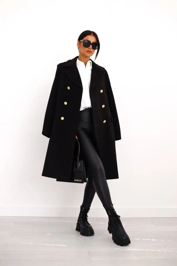 Double-Faced Wool-Blend Coat – Classic Button Design