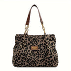 Leopard Print Canvas Tote Bag with Gold Details