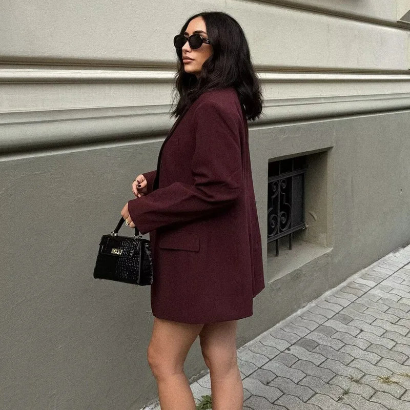 Burgundy Tailored Blazer - Single-Breasted