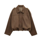 Cropped Suede Look Jacket with Shoulder Epaulettes – Women's Utility Jacket