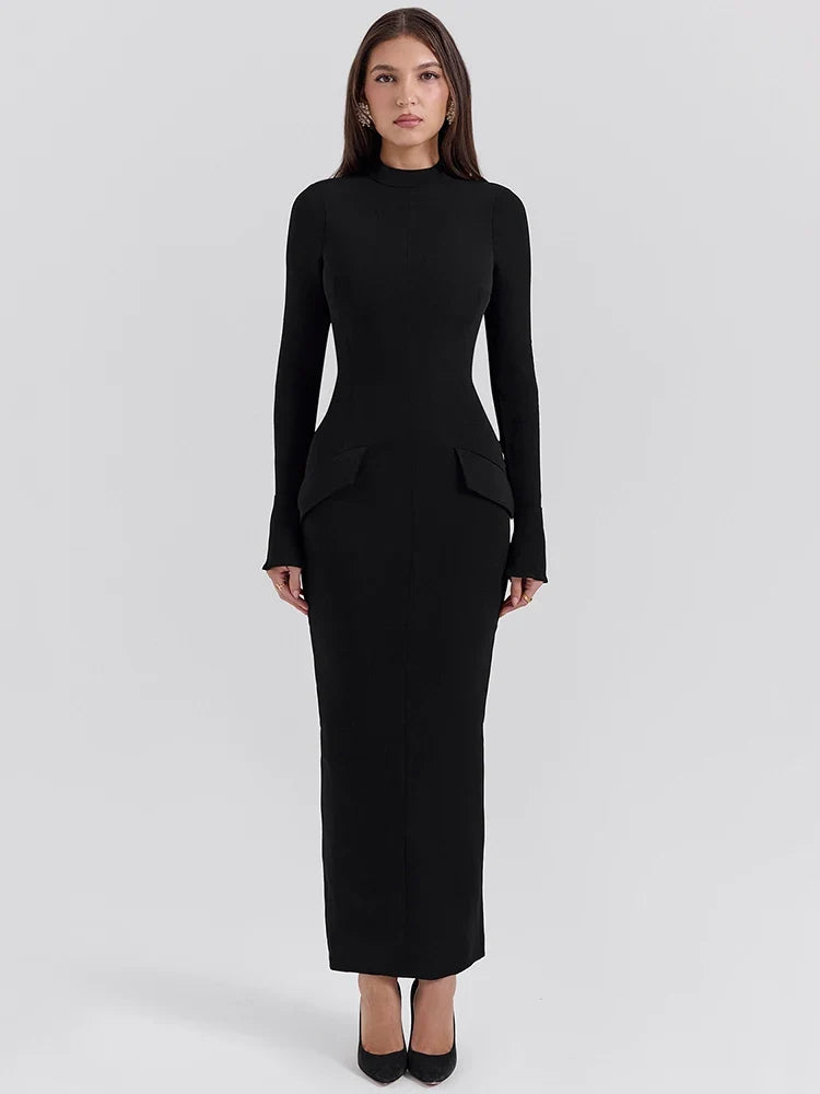 Black Bodycon Maxi Dress – Long Sleeve Evening Gown | Meave & Ivy