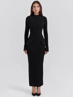 Black Bodycon Maxi Dress – Long Sleeve Evening Gown | Meave & Ivy