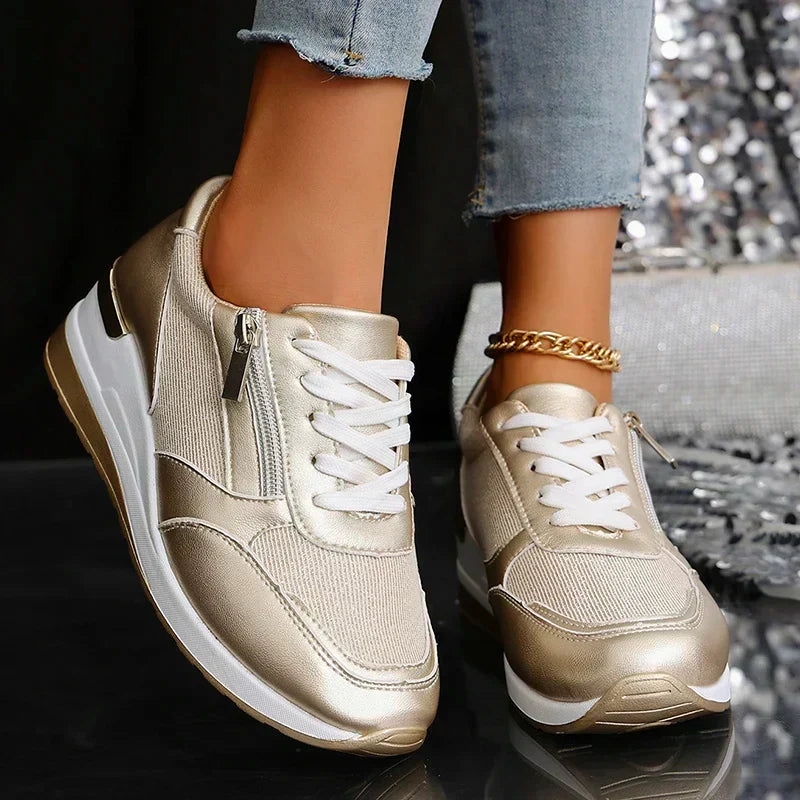 Women's Platform Trainers – Lightweight Everyday Comfort in Gold or Silver