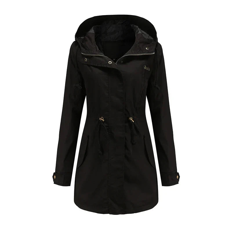 Women's Lightweight Hooded Parka Jacket with Adjustable Drawstring Waist