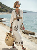 Linen Kaftan Maxi Dress – Striped V-Neck Casual Dress | Meave & Ivy