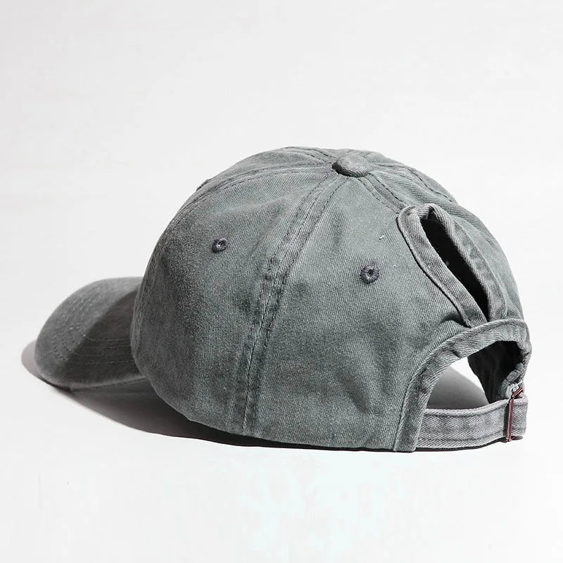Washed Baseball Cap with Ponytail Opening