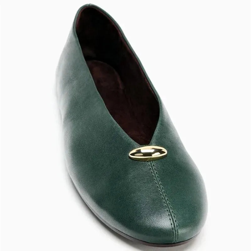 Leather Ballet Loafer – Luxe Metal Buckle Flat Shoe | Meave & Ivy