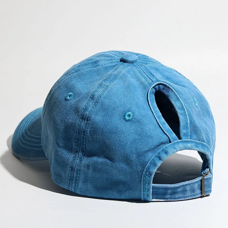 Washed Baseball Cap with Ponytail Opening