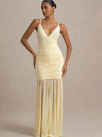 Yellow Patchwork Maxi Dress – V-Neck Backless Summer Gown | Meave & Ivy