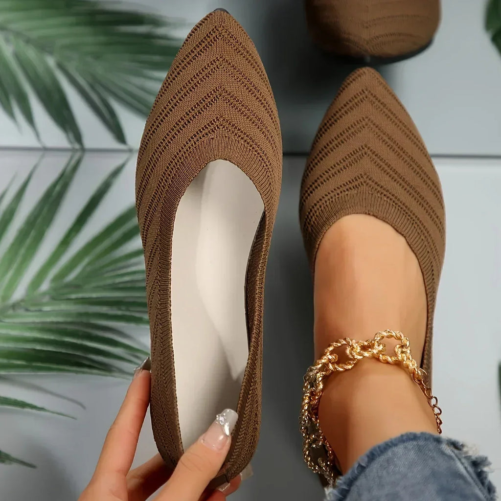 Breathable Knit Ballet Flats with Stretch & Comfort Sole – Pointed Toe Flats