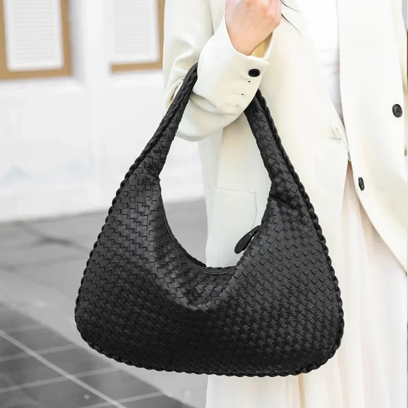 Woven Shoulder Bag with Luxe Braided Design – Textured Handbag