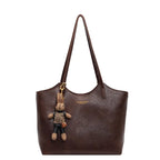 Vintage Style Vegan Leather Tote – Women's Shoulder Bag with Charm
