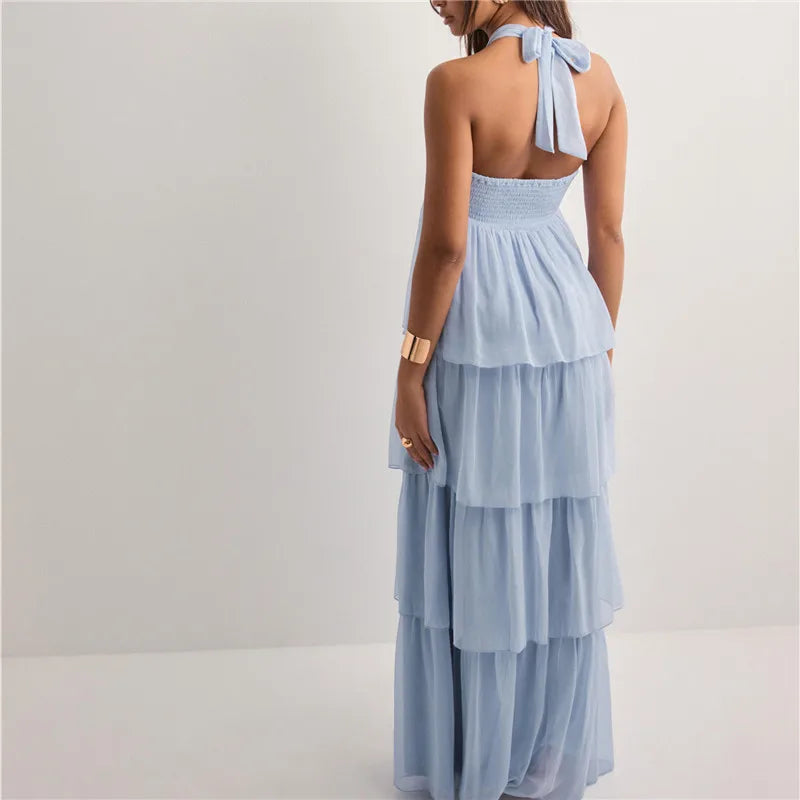 Strapless Summer Dress with Layered Skirt & Adjustable Bow – Chiffon Look Sundress