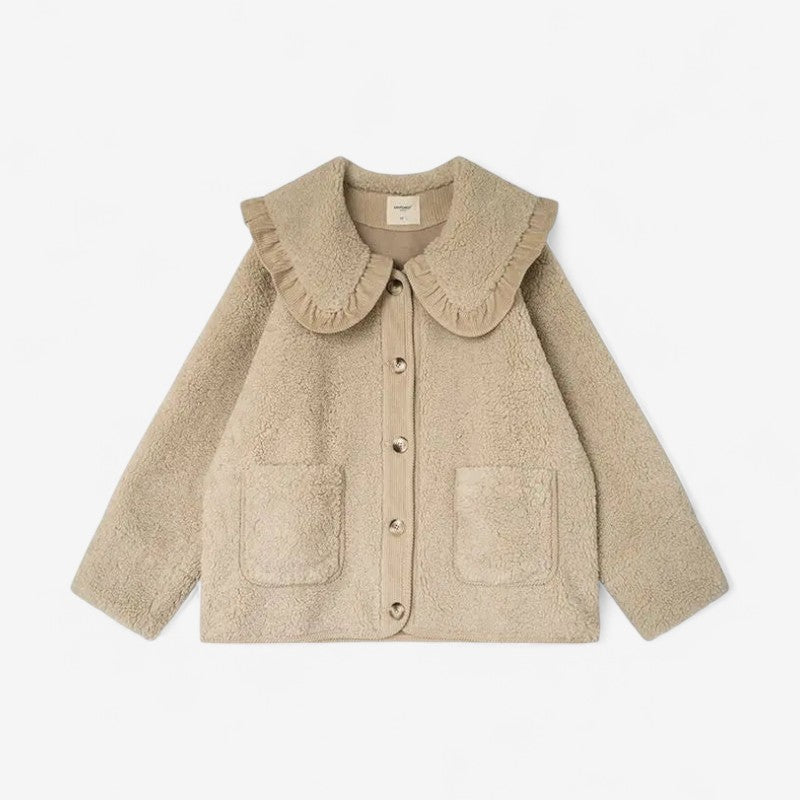 Women's Longline Teddy Fleece Coat with Oversized Ruffled Collar