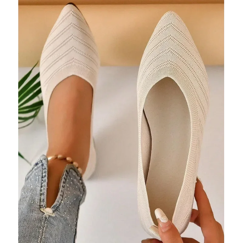 Breathable Knit Ballet Flats with Stretch & Comfort Sole – Pointed Toe Flats