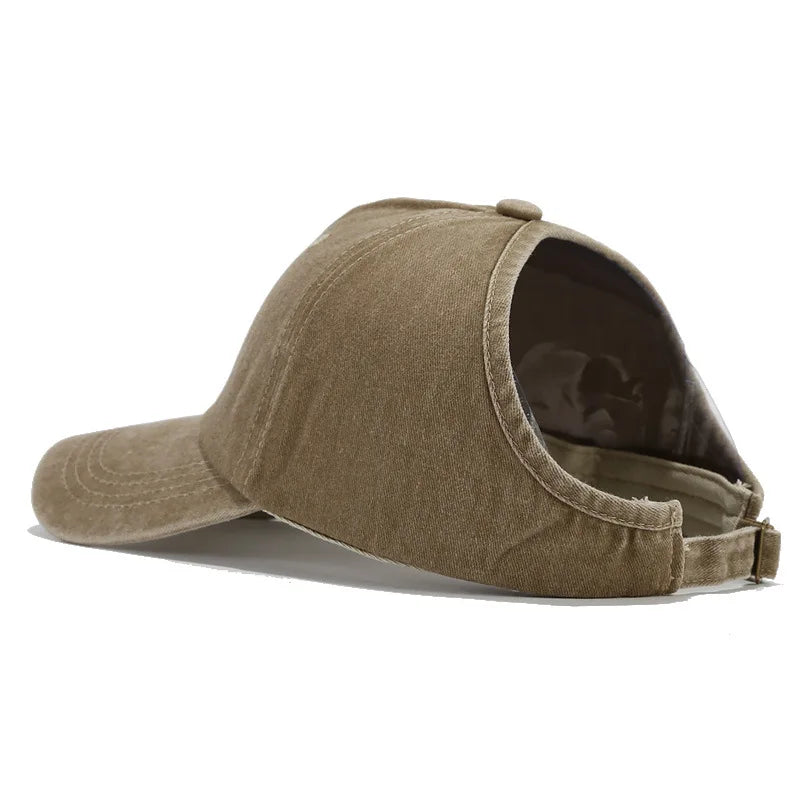 Washed Baseball Cap with Ponytail Opening