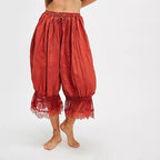 Lace-Patchwork Cropped Bloomers with Drawstring Waist
