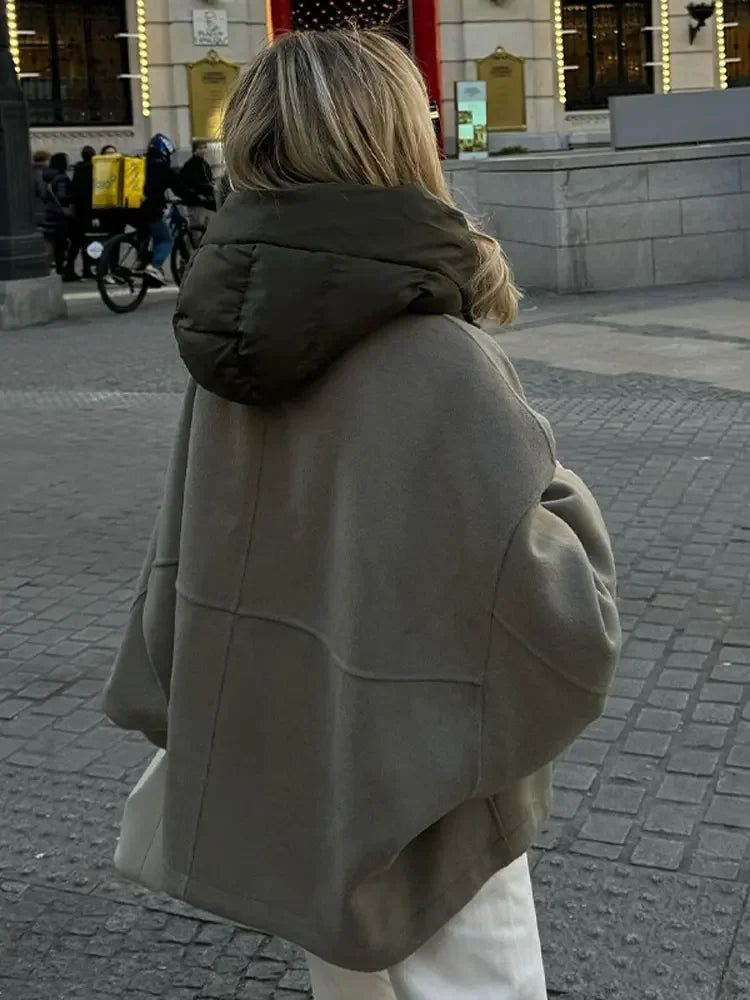 Women's Oversized Cropped Jacket – Lightweight Insulated Zip-Up Coat