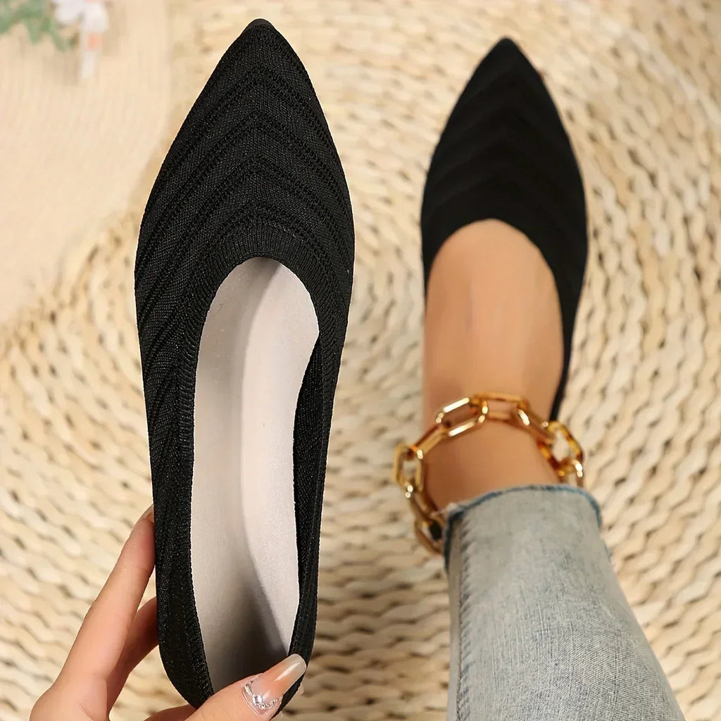 Breathable Knit Ballet Flats with Stretch & Comfort Sole – Pointed Toe Flats