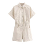 Denim Utility Playsuit with Chest Pockets – Women's Short Boilersuit