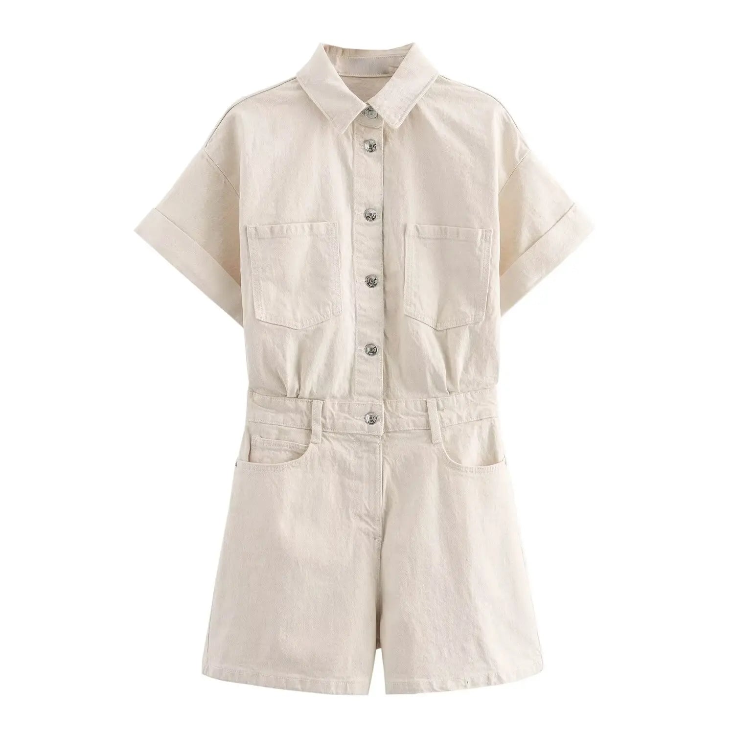 Denim Utility Playsuit with Chest Pockets – Women's Short Boilersuit