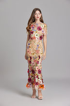 3D Floral Appliqué Wedding Guest Midi Dress