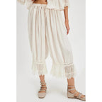 Lace-Patchwork Cropped Bloomers with Drawstring Waist