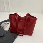 Vintage Style Vegan Leather Tote – Women's Shoulder Bag with Charm