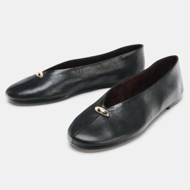 Leather Ballet Loafer – Luxe Metal Buckle Flat Shoe | Meave & Ivy