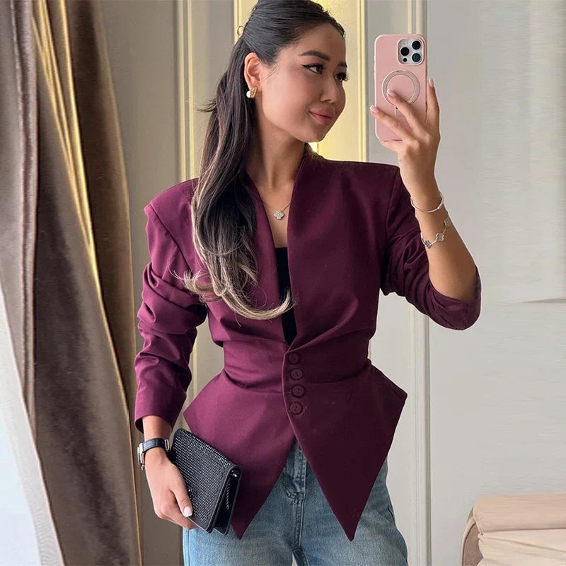 Ivory Pleated Blazer Jacket – Elegant Lace-Up Tailoring | Meave & Ivy