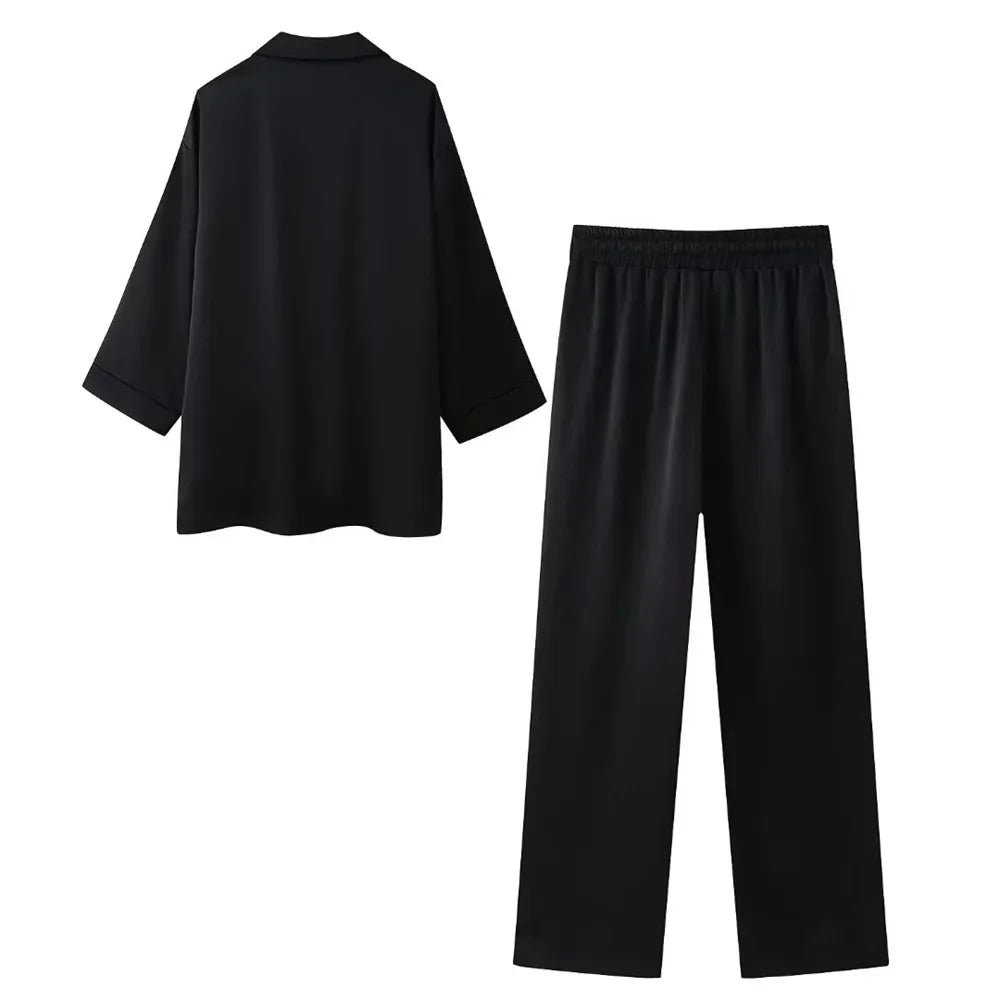 Women's Double-Breasted Blazer and Wide-Leg Trousers Set