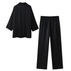 Women's Double-Breasted Blazer and Wide-Leg Trousers Set