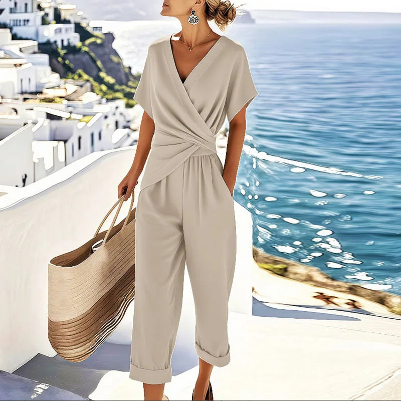 Wrap V-Neck Twist-Waist Cropped Jumpsuit