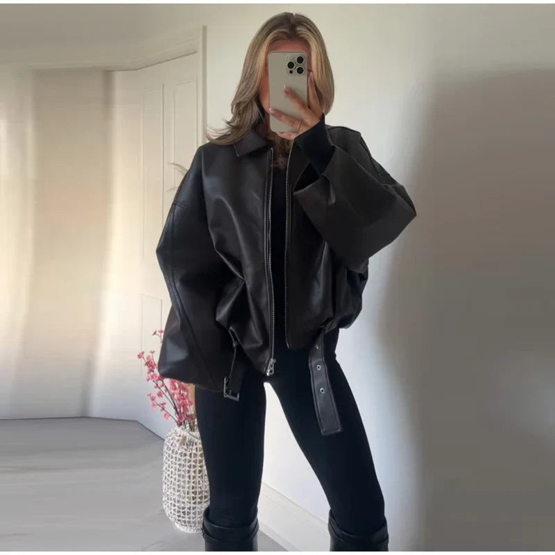 Leather Bomber Jacket – Vintage-Inspired Belted Streetwear | Meave & Ivy