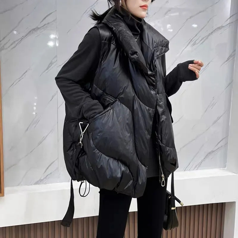Women's Oversized Padded Puffer Gilet with High Shawl Collar