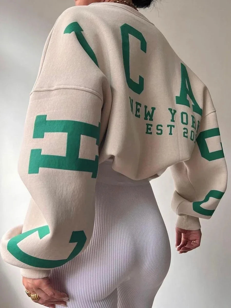 Chicago Print Oversized Sweatshirt – Soft Cotton Blend Streetstyle Jumper