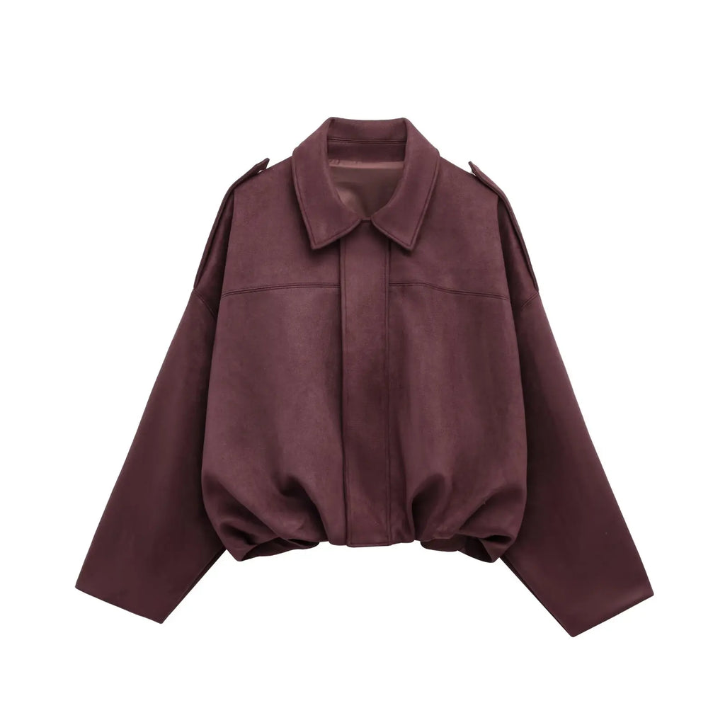 Cropped Suede Look Jacket with Shoulder Epaulettes – Women's Utility Jacket