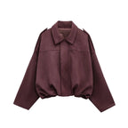 Cropped Suede Look Jacket with Shoulder Epaulettes – Women's Utility Jacket