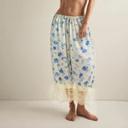 Lace-Patchwork Cropped Bloomers with Drawstring Waist