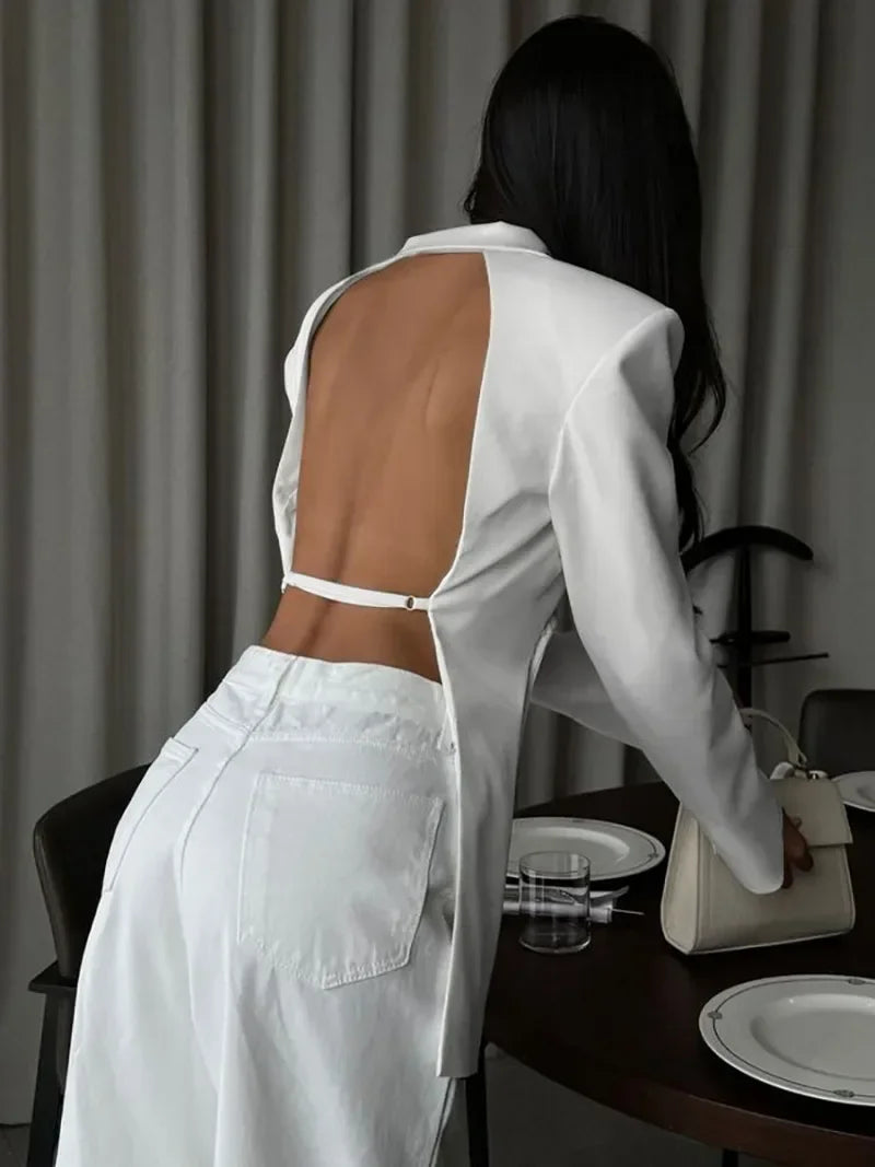Monochrome Backless Blazer Coat – Sculpted Statement Tailoring | Meave & Ivy