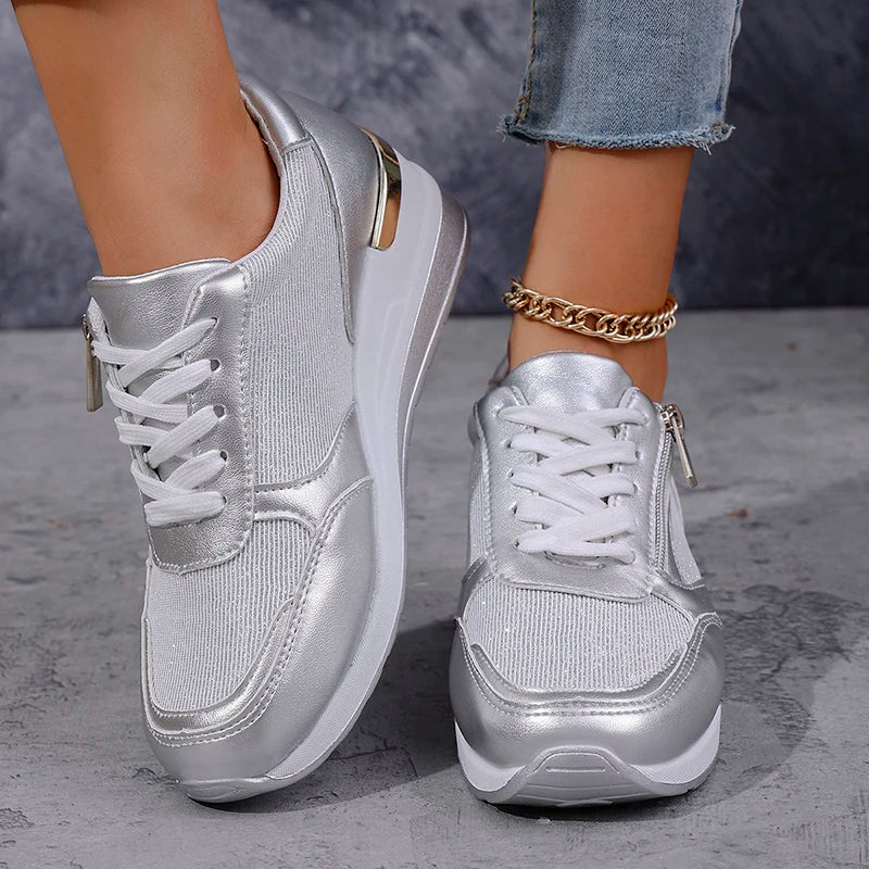 Women's Platform Trainers – Lightweight Everyday Comfort in Gold or Silver
