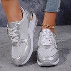 Women's Platform Trainers – Lightweight Everyday Comfort in Gold or Silver