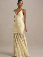 Yellow Patchwork Maxi Dress – V-Neck Backless Summer Gown | Meave & Ivy