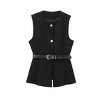 Gold Button Longline Waistcoat – Belted Statement Vest | Meave & Ivy
