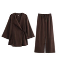 Women's linen-look Co-Ord Set – Kimono-Style Wrap Top
