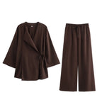 Women's linen-look Co-Ord Set – Kimono-Style Wrap Top