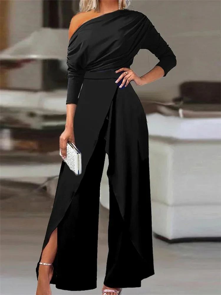 Ivory Wide-Leg Jumpsuit – Cold-Shoulder Tailored Jumpsuit | Meave & Ivy