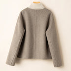 Women's Elegant Cropped Wool Blend Jacket with Round Neck and Button Front